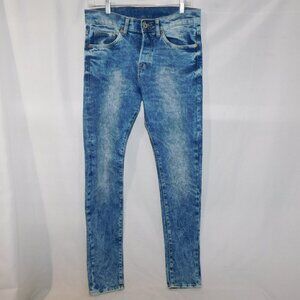 H&M &Denim Acid Wash Skinny Low Waist Button Fly blue Jeans Womens 29 x 32